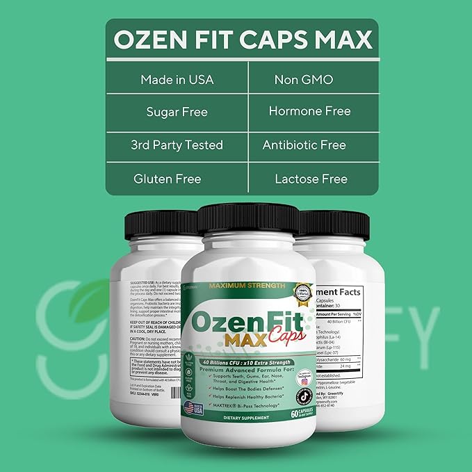 OzenFit Caps Max Probiotic Supplement 40 Billion CFU MAKTREK Bi-Pass Technology 60 Capsules 30-Day Supply (2)