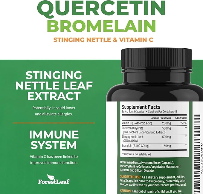 ForestLeaf Immune Support Supplement with Vitamin C + Quercetin for Immunity - Immune Boosters for Adults with Liposomal VIT C Quercetin &amp Stinging Nettle - 2 in 1 Immune System Defense Booster