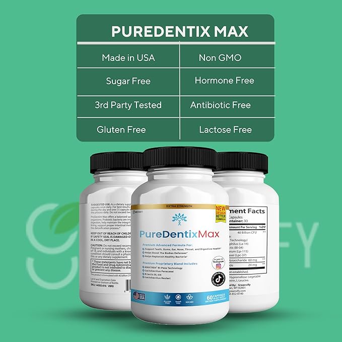 DentimPure Max Extra Strength Probiotic Supplement with 40 Billion CFU – Supports Teeth Gums Ear Nose Throat &amp Digestive Health – 60 Capsules (3)