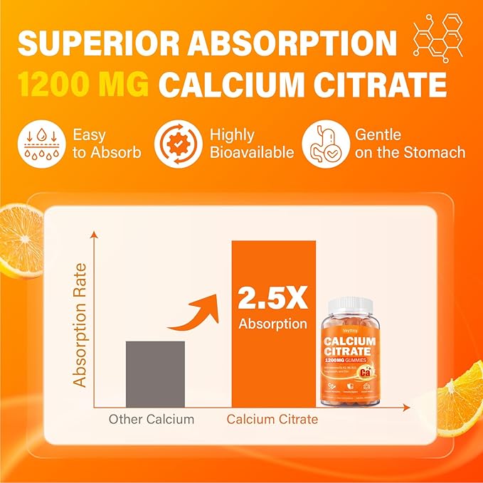 Calcium 1200 mg with Vitamin D3 Supplement for Adults - Calcium Gummies with 5000iu Vitamin D3 K2 B6 B12 Magnesium &amp Zinc - Calcium Supplement for Women Men - Easy to Digest Vegan