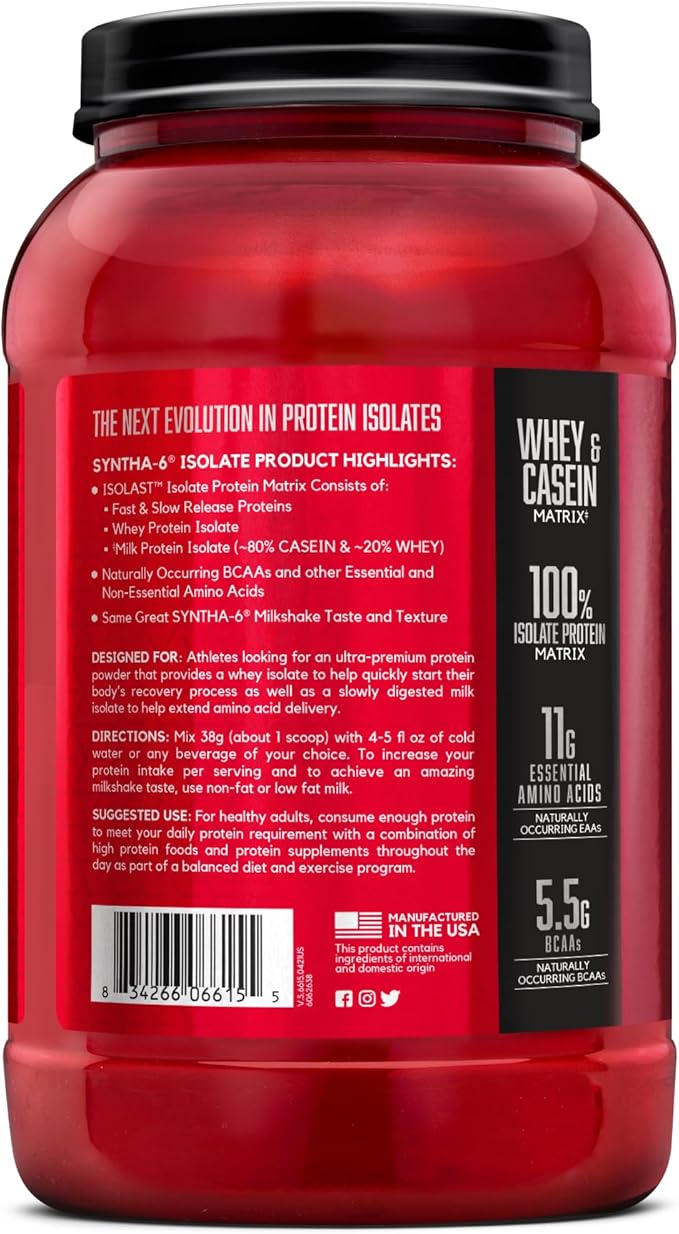BSN SYNTHA-6 Isolate Protein Powder Strawberry Protein Powder with Whey Protein Isolate Milk Protein Isolate Flavor: Strawberry Milkshake 24 Servings (Packaging May Vary)