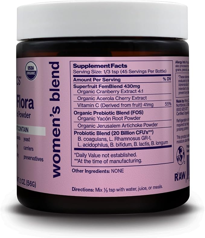 SUNBIOTICS Friendlier Flora - Women's Blend 20 Billion CFUs of 6 Probiotic Strains Women’s Daily Digestive Vaginal &amp Immune Health Non-GMO and Gluten Free 2 Ounce