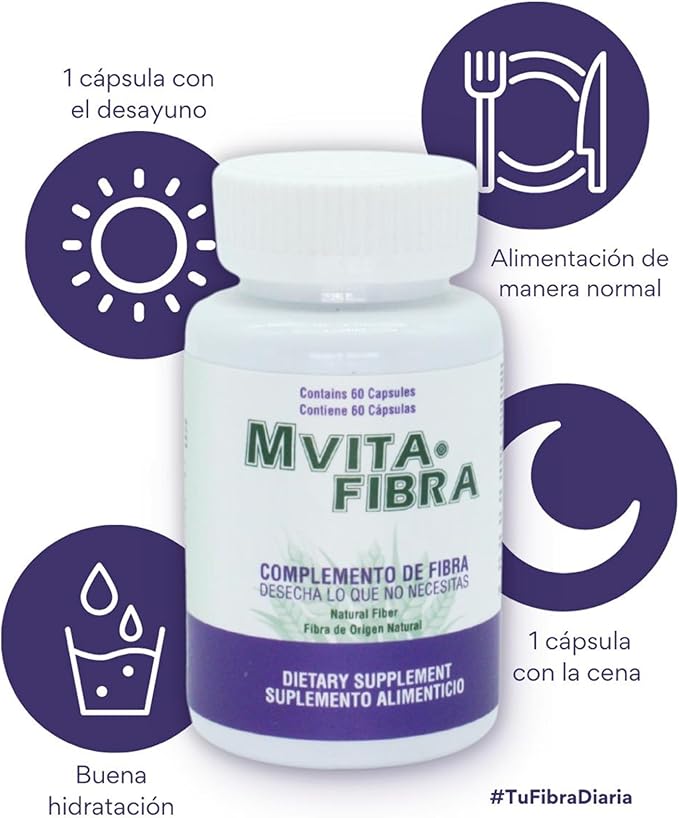 MVITA® Fiber Supplement Plant-Based Fiber Capsules with Chia Oats Flaxseed &amp Wheat Bran Dietary Fiber Blend Digestive Wellness Support 3 Pack (180 Capsules)