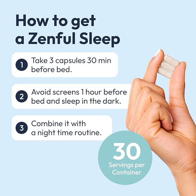 Zenful Sleep 6-in-1 Natural Sleep Aid for Adults Without Melatonin | Deep Sleep Supplement with Ashwagandha KSM-66® and Venetron® | Supports Cortisol Balance &amp Mood | 90 Capsules