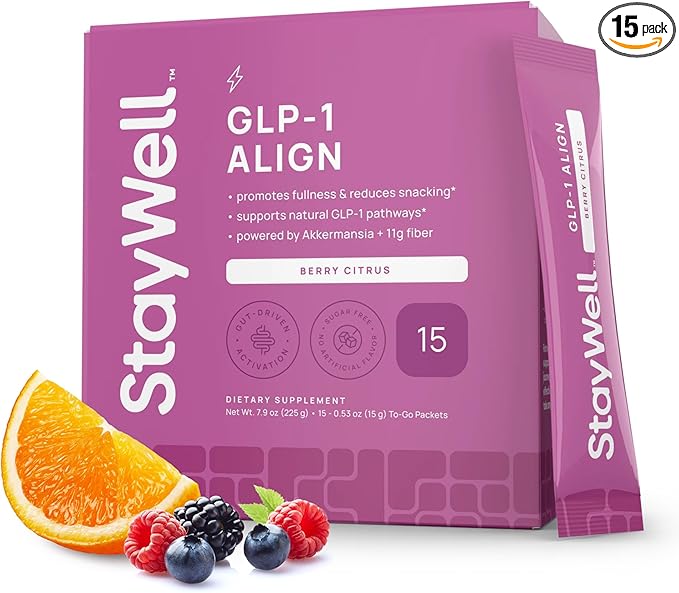 GLP-1 Probiotic | Akkermansia GLP-1 Supplement Fiber GLP 1 Booster | Probiotic and Fiber Support with Inulin Psyllium PHGG and Soothing Ginger Extract - Berry Citrus 15 Ct.