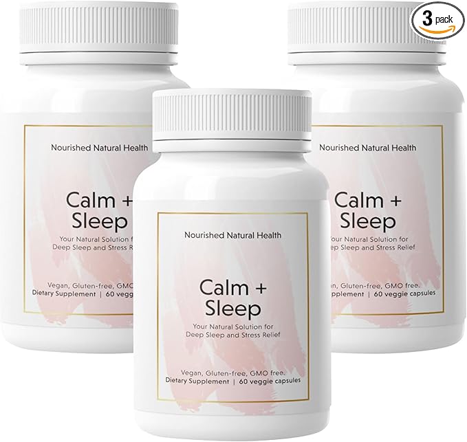 Nourished Natural Health Calm + Sleep – Relaxation &amp Melatonin-Free Sleep Supplement for Women Cortisol Support with Ashwagandha L-Theanine Magnesium &amp Valerian Root – Vegan &amp Non-GMO1