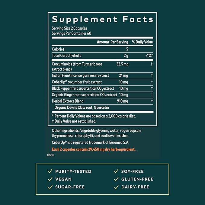 Gaia Herbs Turmeric Supreme Joint Health - Joint Support Supplement with Cucumber Quercetin Black Pepper Ginger Root Curcuminoids &amp More* - 120 Liquid Phyto-Caps (60 Servings)