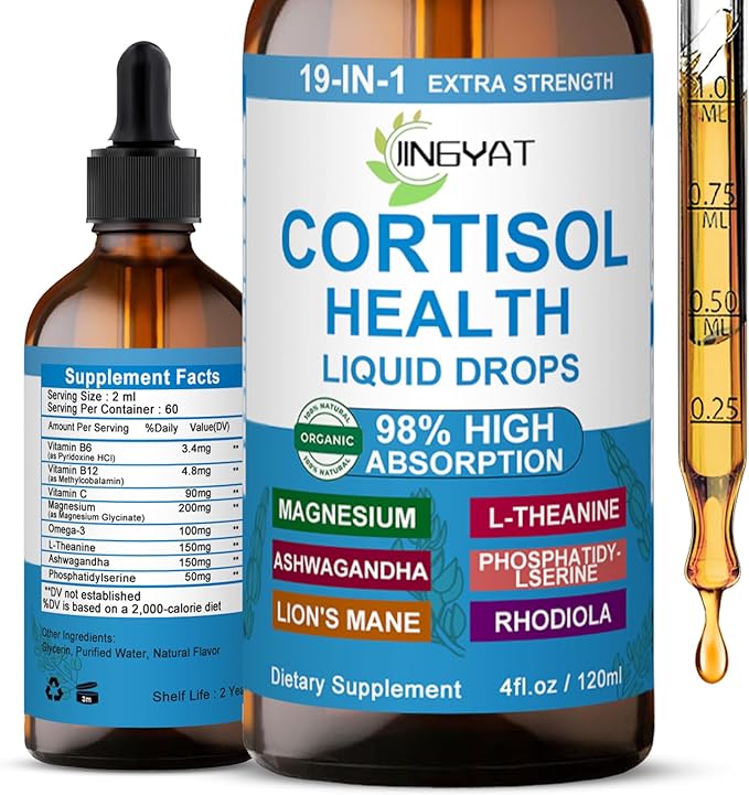 Cortisol Supplements for Women - Cortisol Support Liquid Drops for Hormone BalanceMoodFocus - Liquid Cortisol Health w/MagnesiumL-TheanineAshwagandhaOmega-3 - Non-GMO2 Month Supply