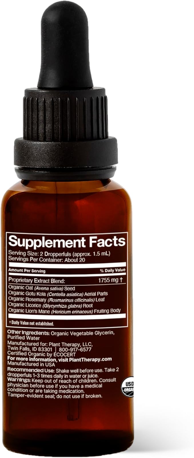 Plant Therapy Organic Brain Power Tincture 30 mL (1 oz) Supports Brain Focus &amp Clarity Helps Mental Alertness &amp Memory Brain Boost Supplement Packed with Benefits