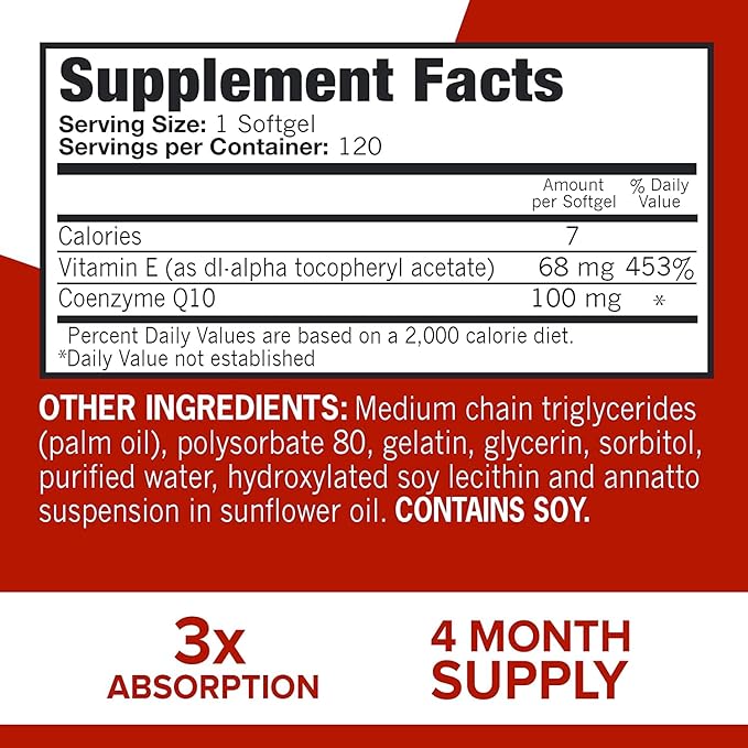 Qunol CoQ10 100mg Softgels Qunol Ultra CoQ10 100mg 3x Better Absorption Antioxidant for Heart Health &amp Energy Production Coenzyme Q10 Vitamins and Supplements 120 Count (Pack of 24)