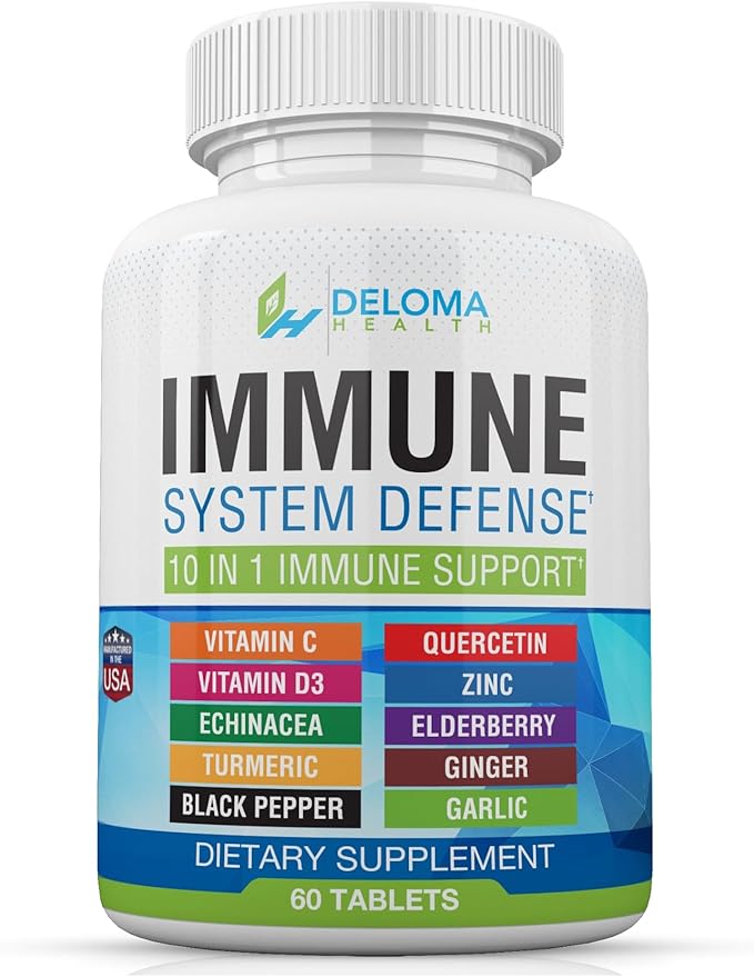 10 in 1 Immune System Support Supplement - Vitamin C (1000 mg) Quercetin Vitamin D3 (5000iu) Zinc (40 mg) Elderberry Echinacea Turmeric Ginger Garlic Black Pepper