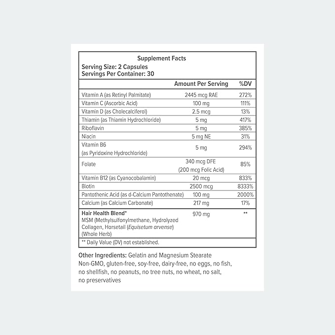 Biotin Hair Multivitamins 2500mcg Biotin with Collagen 60 Capsules 30 Day Supply