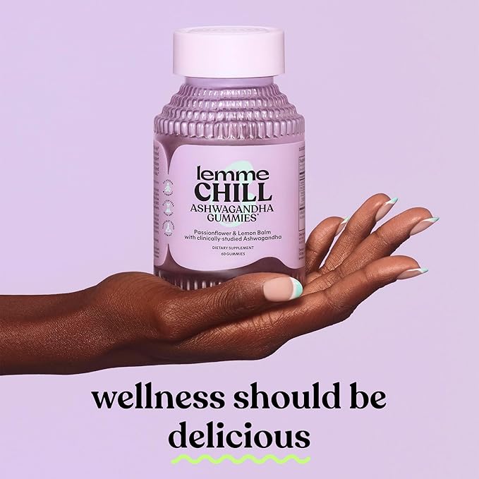 Lemme Chill Stress Relief Gummies with 300mg KSM-66 Ashwagandha Lemon Balm Passionflower &amp Goji to Support Relaxation Healthy Cortisol &amp Sleep - Gluten-Free Non-GMO Mixed Berry (60 Count)