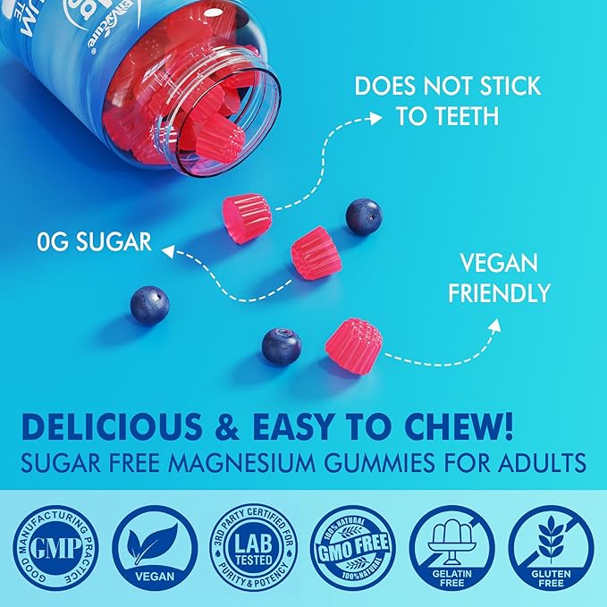 Magnesium Gummies - Triple Magnesium Complex Magnesium Glycinate Gummies | Magnesium Glycinate Malate Citrate w/ D3 B6 B12 for Calm Sleep &amp Muscle Cramp | High Absorption | Vegan 2 Pack
