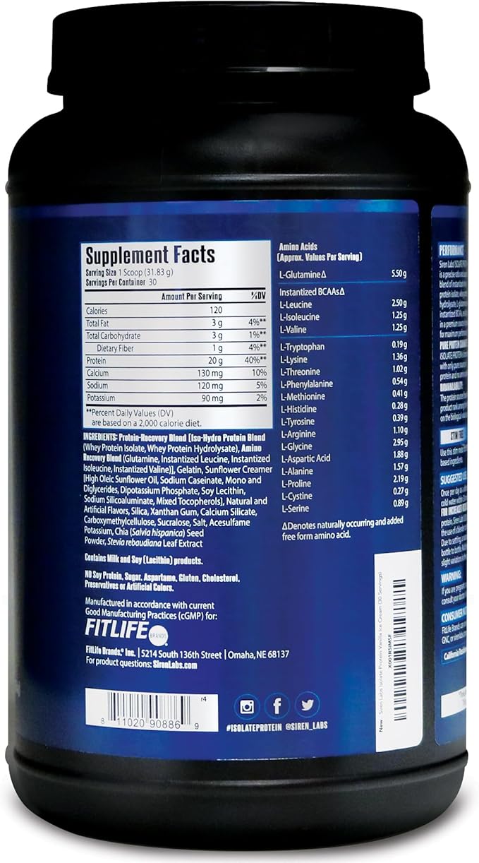 Isolate Premium Whey Protein Powder Keto Isolate and Hydrolysate with Amino Acids Including Glutamine for Lean Muscle Growth and Recovery - Vanilla Ice Cream (30 Servings)