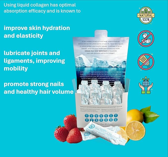 Liquid Marine Collagen Peptides for Women – 8000mg Hydrolyzed Liquid Collagen Supplement with Biotin &amp Vitamins for Hair Growth Skin Nails &amp Joints Strawberry Flavor Sugar Free 14 Sachets