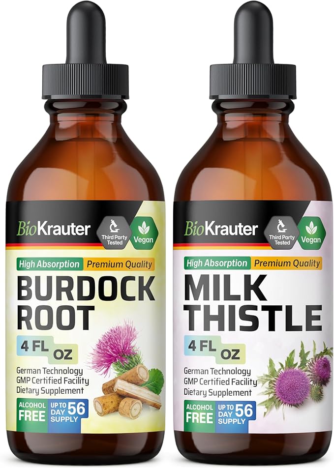 BIO KRAUTER Burdock Root Tincture 4 Fl. Oz. &amp Milk Thistle Tincture 4 Fl. Oz.