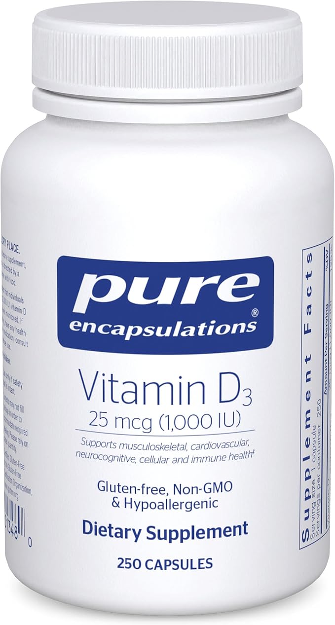 Pure Encapsulations Vitamin D3 25 mcg (1000 IU) - Supplement to Support Bone Joint Breast Heart Colon &amp Immune Health* - with Premium Vitamin D - 250 Capsules