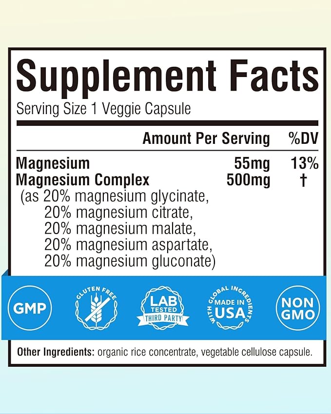 Terranics Magnesium Complex &amp Moringa Capsules Bundle - 500mg 5 Forms Magnesium Glycinate Citrate Malate Aspartate Gluconate + 11300mg Pure Moringa Leaf Powder 120 Capsules Each