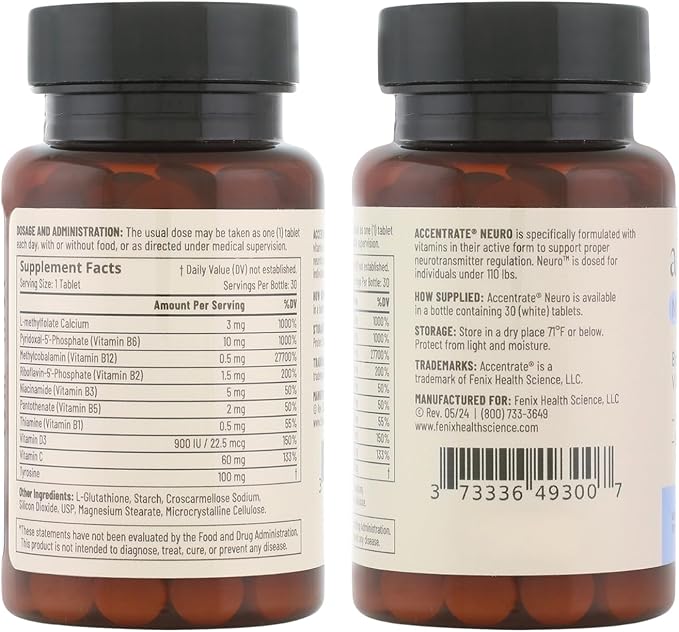Accentrate Brain Supplement for Focus Attention Mood | Complete Vitamin B Complex | Brain Health | Methylated Multivitamin w/L-Methylfolate (5-MTHF) Cofactors Methyl-B12 &amp P5P | MTHFR Supplemen