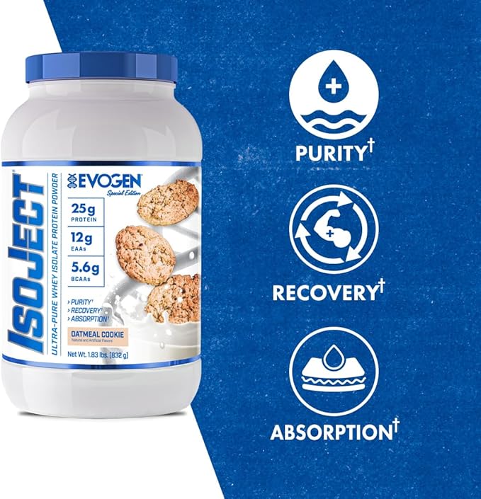 Evogen Isoject - Whey Protein Isolate | Ultra-Pure Whey Protein Powder with Ignitor Enzymes BCAAs and EAAs | Enhanced Absorption &amp Recovery | Oatmeal Cookie | 25 Servings