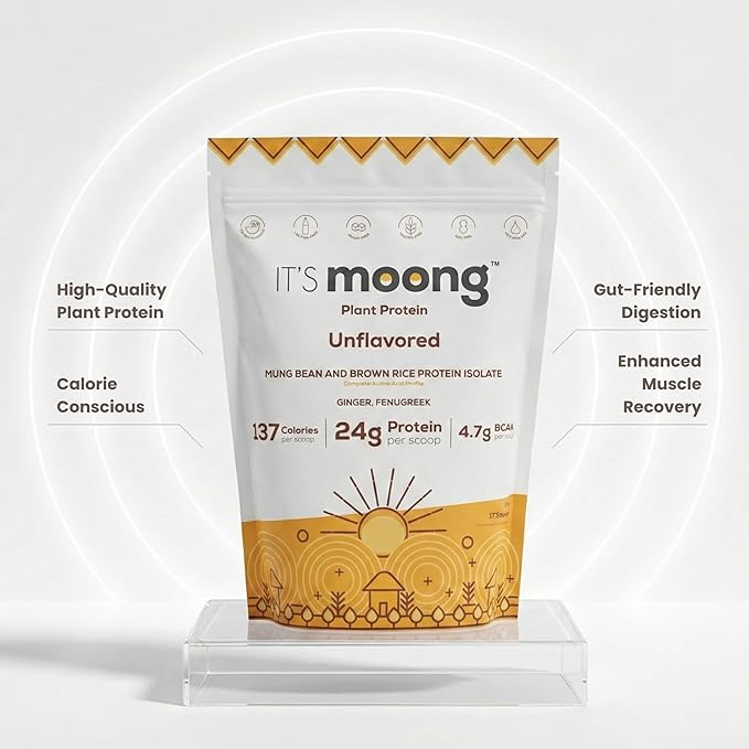 It's Moong Plant Protein Powder Unflavored | Mung Bean &amp Brown Rice Isolate Blend Ginger &amp Fenugreek 24g Protein &amp 4.7g BCAAs | Vegan Gluten Free Soy Free Lactose Free Non-GMO 17.64