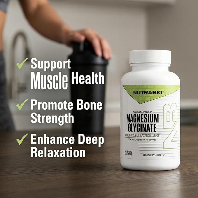 NutraBio Magnesium Glycinate - Pure Magnesium Sleep Supplement Supports Relaxation Heart Health Nerves Muscles and Metabolism - 350 mg - 120 Capsules