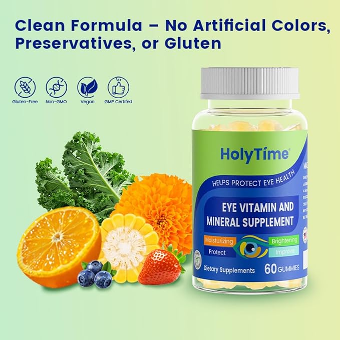 HolyTime Lutein Gummies – Dietary Supplement for Eye Health Support – with Lutein &amp Zeaxanthin – Plant-Based Daily Formula with Zinc Vitamin C &amp E – Natural Berry Flavor – Vegan Friendly (2)