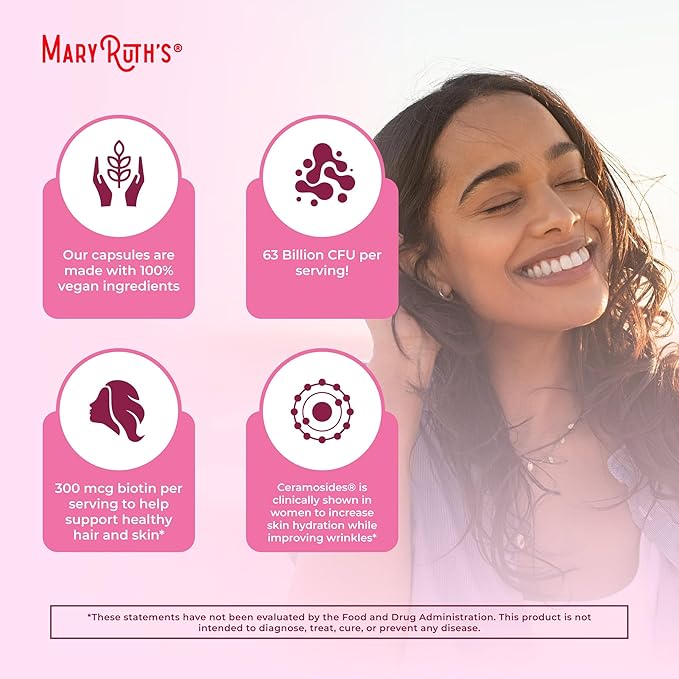 MaryRuth Organics Probiotic Beauty Capsules | Vegan Collagen Support | Anti Aging | Gut Health | Hair Skin and Nails Vitamins | Skin Care | Biotin | Non-GMO Project Verified | 60 Count (Pack of 2)