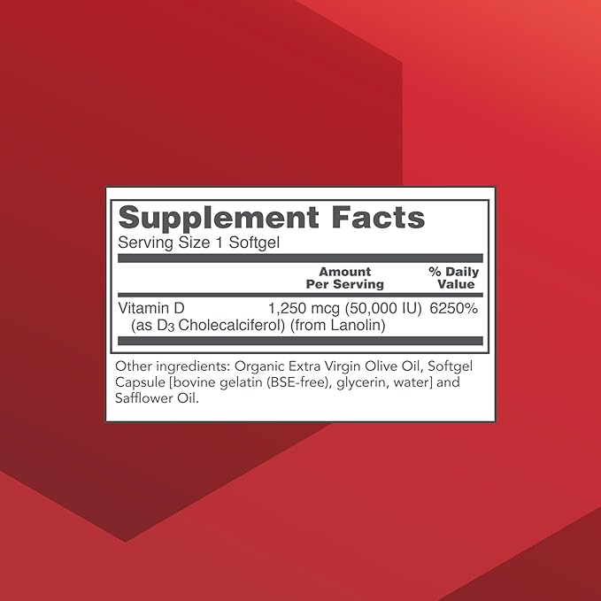 Protocol Vitamin D3 50000 IU - Immune Support Healthy Bones and Teeth - 50 Softgels