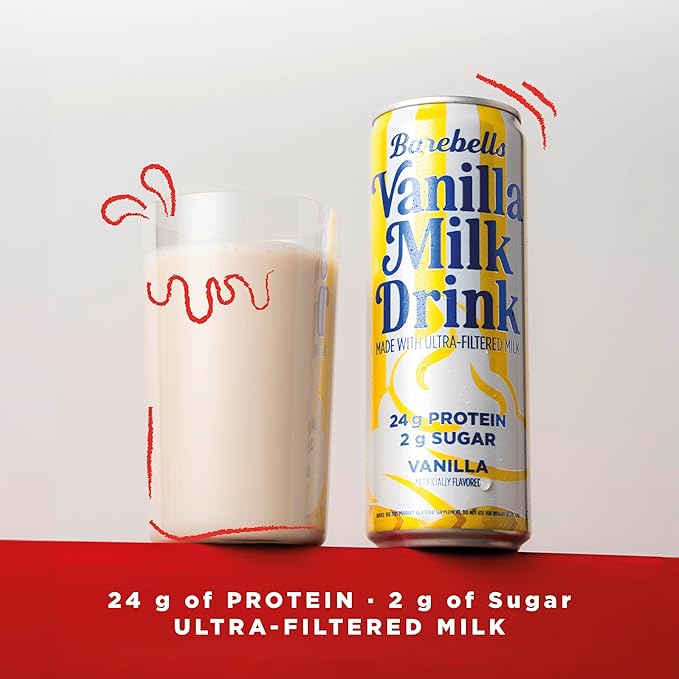 Barebells Vanilla Milk Drink – 24g Protein No Added Sugar High Protein Vanilla Shake Ultra-Filtered Milk Creamy Flavor – 11.2 fl oz (330ml) 12 Count