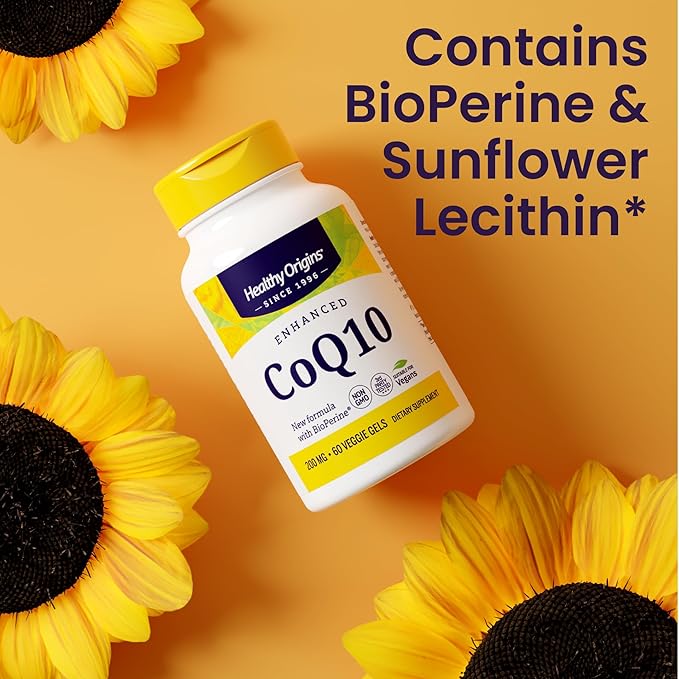 Healthy Origins Natural Enhanced CoQ10 (BioPerine®) 200 mg - Heart Health &amp Energy Supplement - Gluten-Free &amp Non-GMO Supplements with BioPerine &amp Sunflower Lecithin ((Pack of 1) 150 Veg