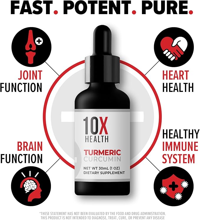 10X Health Turmeric Curcumin Supplement with Vitamin D3 &amp B12-30mL High Absorption Turmeric Supplement for Joint Supplements for Women Immunity &amp Heart Health - Curcuma Curcumin Supplements