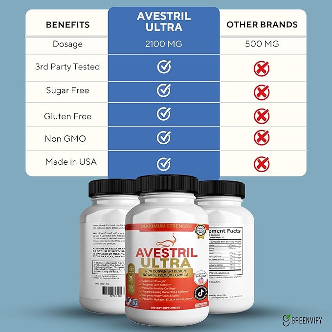 Avestril Ultra Joint Support Supplement Glucosamine Turmeric Chondroitin 60 Capsules (1)
