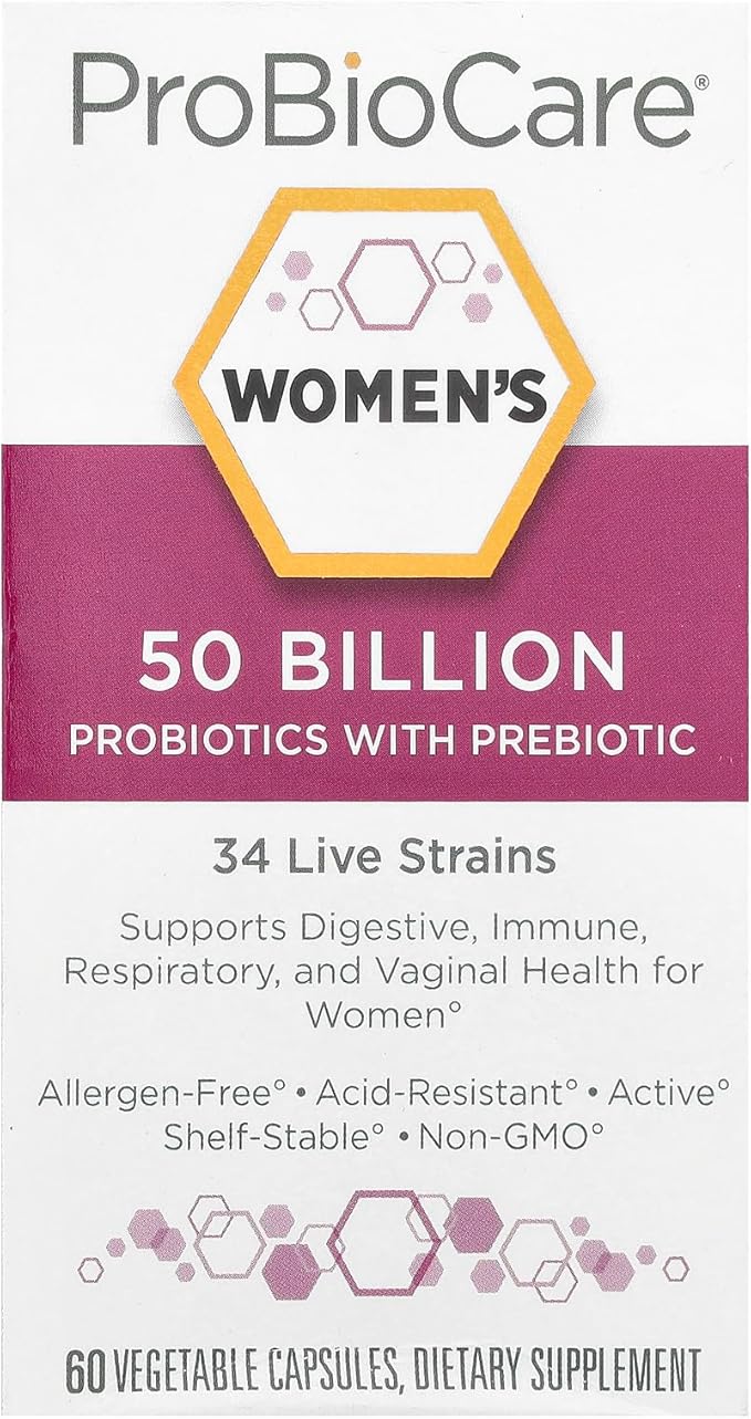 ProBioCare Probiotics for Women 50 Billion CFUs Multi-Strain Probiotic Supplement Supports Digestive Immunity Respiratory and Vaginal Health for Women Gluten Free 60 Capsules