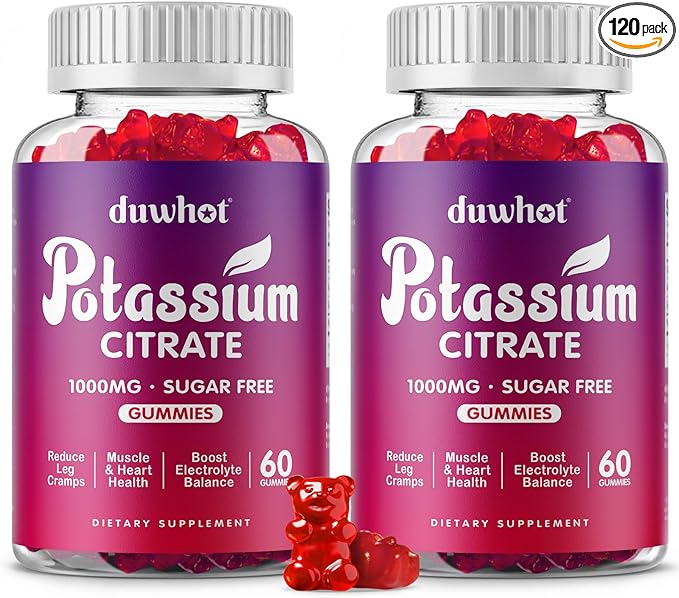 Potassium Citrate 1000mg Gummies Potassium Supplement for Adults Women &amp Men Support Leg Cramps &amp Muscle Health 120 Chewables