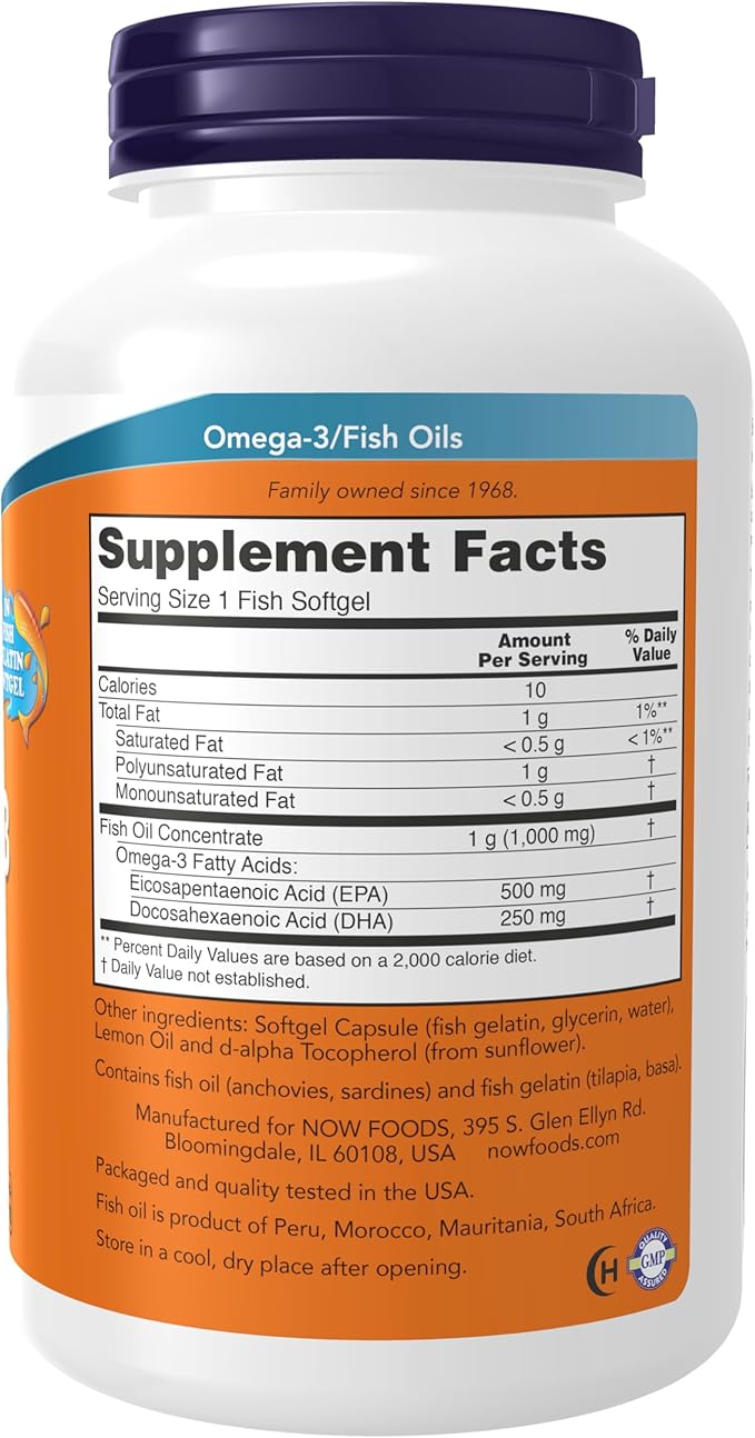 NOW Foods Supplements Ultra Omega-3 500 EPA and 250 DHA Cardiovascular Support* 180-Fish Gelatin Softgels