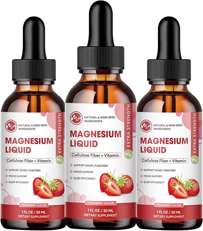 (3 Pack) Magnesium Glycinate Liquid Drops High Absorption Magnesium Liquid with Bromelain Vitamin B6 C D Magnesium Supplement for Kids and Adults Night &amp Muscle Support Strawberry Flavor