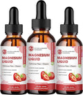 (3 Pack) Magnesium Glycinate Liquid Drops High Absorption Magnesium Liquid with Bromelain Vitamin B6 C D Magnesium Supplement for Kids and Adults Night &amp Muscle Support Strawberry Flavor