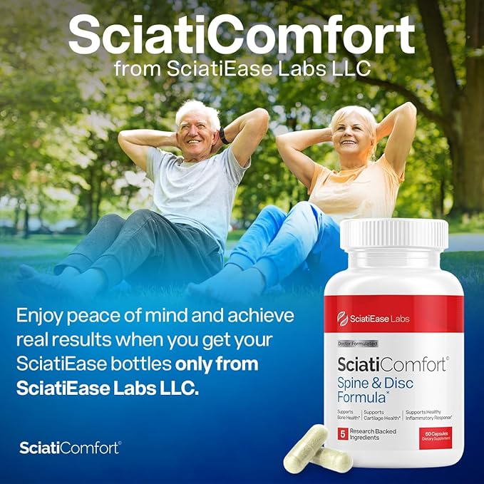 SciatiEase SciatiComfort Spine and Disc Support Supplement Sciatic Nerve Health Support Supplement - VIT D3 K2 Aquamin Calcium Magnesium Type II Collagen Pea (Palm Collagen) - 30 Day Supply