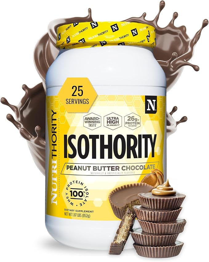Nutrithority - Isothority Isolated Whey Protein Powder with Ultra-Absorbable Protein and BCAAs to Build Muscle and Accelerate Recovery Keto Friendly Low Carbs Gluten Free (Chocolate Peanut Butter)
