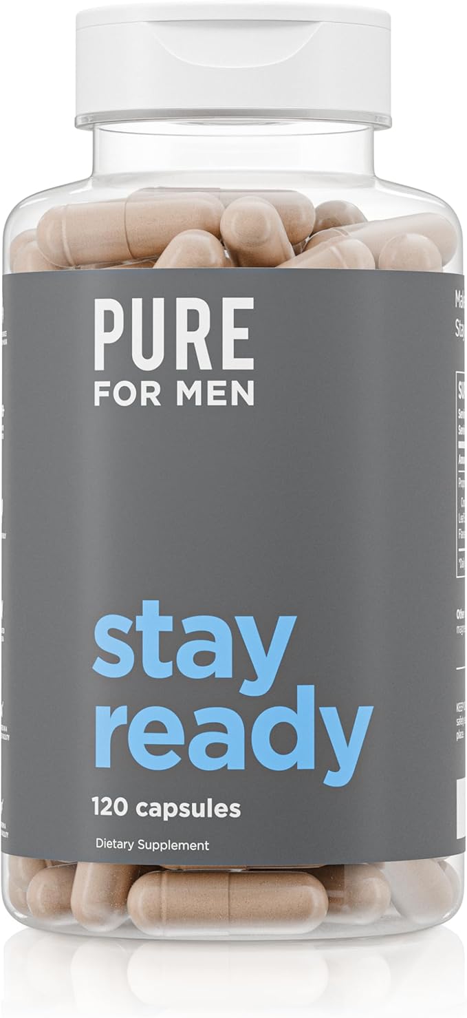 Pure for Men Original Vegan Cleanliness Stay Ready Fiber Supplement | Helps Promote Digestive Regularity | Psyllium Husk Aloe Vera Chia Seeds Flaxseeds | Proprietary Formula | 120 Vegan Capsules