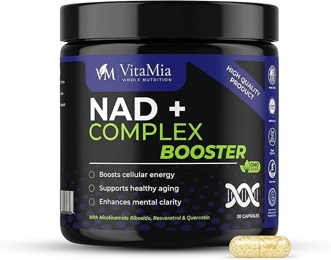 VitaMia NAD+ Complex Booster 30 Capsules – NAD Supplement with Nicotinamide Riboside Resveratrol &amp Quercetin for Cellular Energy Focus &amp Healthy Aging Support – NAD Plus Formula for Men &am