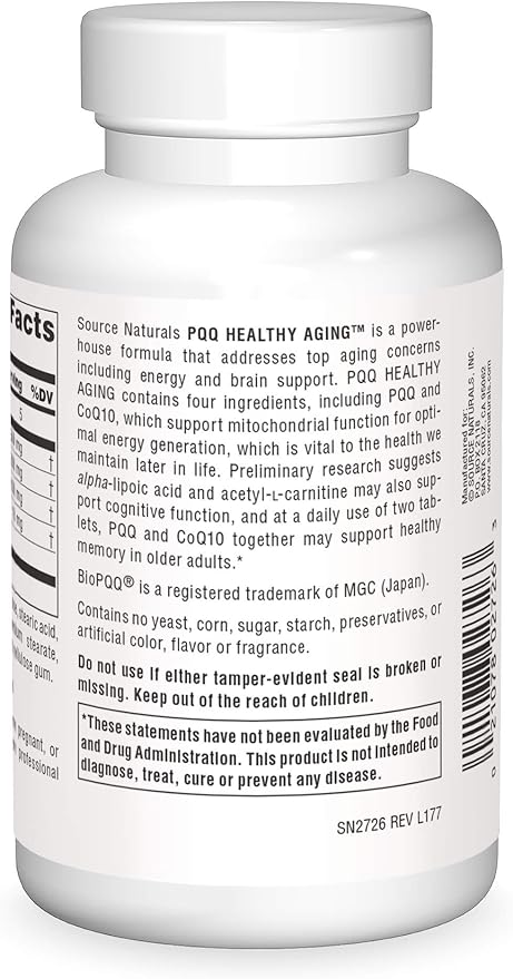 Source Naturals PQQ Healthy Aging - for Mitochondrial Energy &amp Brain Support - 90 Tablets