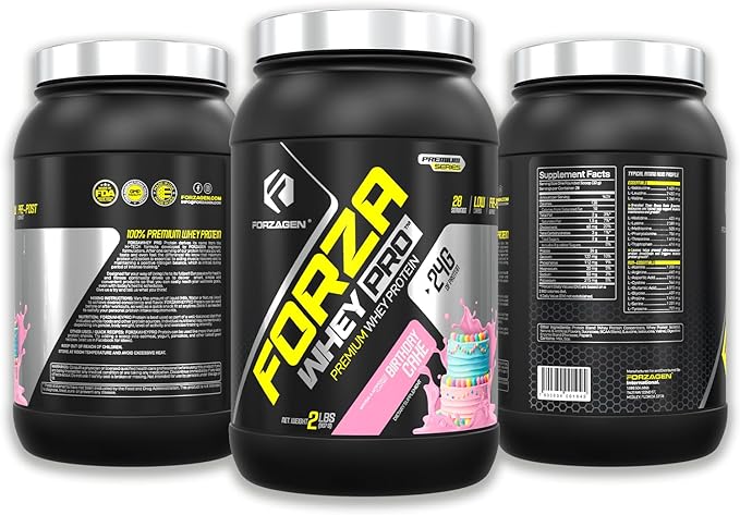 Forzagen Whey PRO Low Carb Protein Powder | 24g of Protein per Serving No Added Sugar Gluten Free Premium Whey for Shakes &amp Mixes for Men &amp Women BCAA | Birthday Cake 2 lbs. (28 Servings)