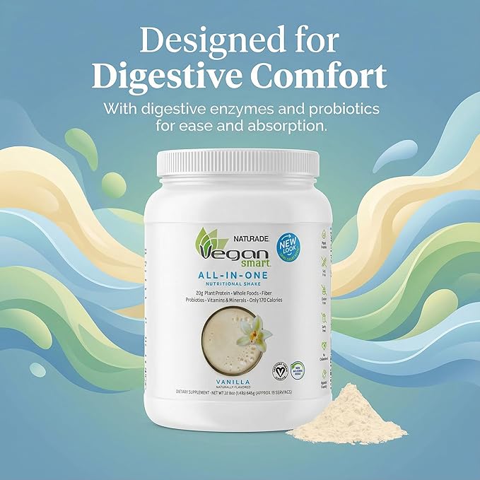 Vegansmart Naturade All-in-One Plant-Based Shake – Low Sugar Nutrition with Protein Fiber Vitamins &amp Minerals Supports Balanced Energy &amp Wellness Vanilla Vegan - 22.75 oz