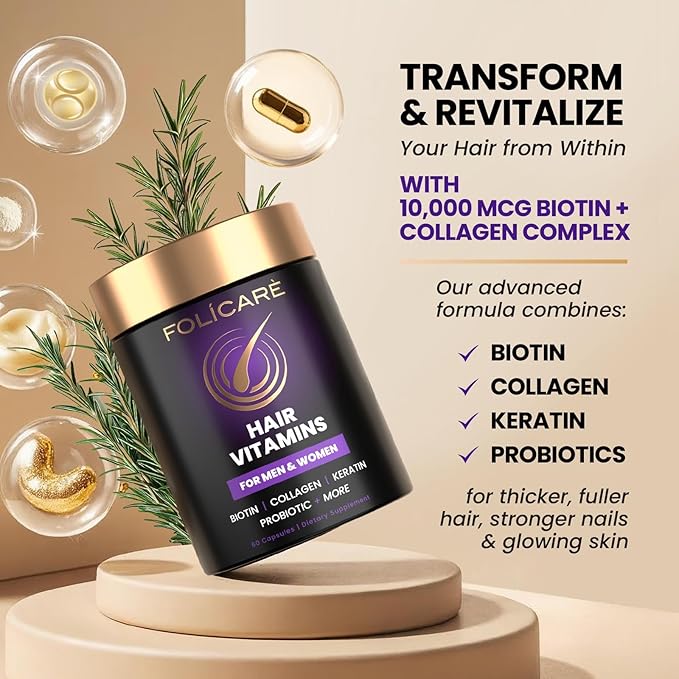 Biotin Hair Growth Supplement with Collagen Keratin and Probiotics – Hair Growth Support Skin &amp Nails Supplement for Men and Women – Supports Thicker Stronger Hair – Made in USA (2 Pack)