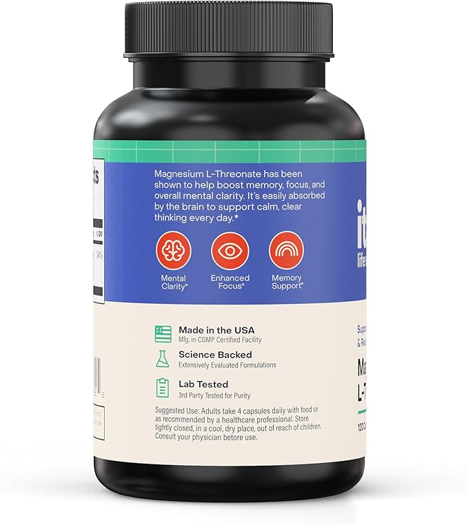 Magnesium L-Threonate 2000mg – Brain Health Supplement for Memory Focus &amp Mental Clarity – Supports Relaxation &amp Sleep – 120 Capsules – Non-GMO Lab Tested Made in USA by Italic Life Science
