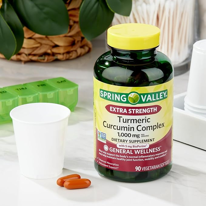Spring Valley Turmeric Curcumin 1000 mg- Complex Extra Strength 90 softgels (Pack of 1) Set by Basket Goods