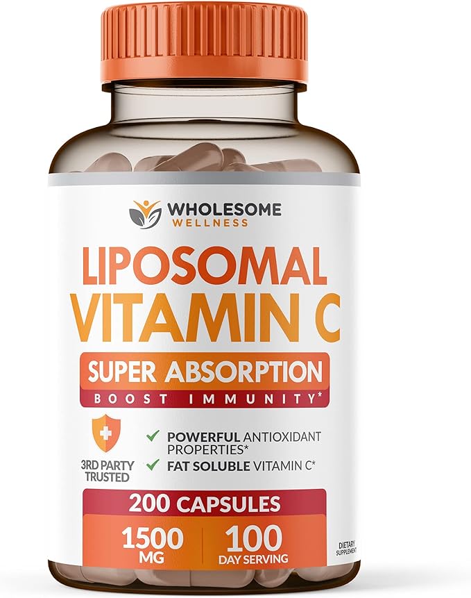 Wholesome Wellness Liposomal Vitamin C Capsules (200 Pills 1500mg Buffered) High Absorption Immune System &amp Collagen Booster High Dose Fat Soluble Immunity Support Ascorbic Acid Natural Vegan